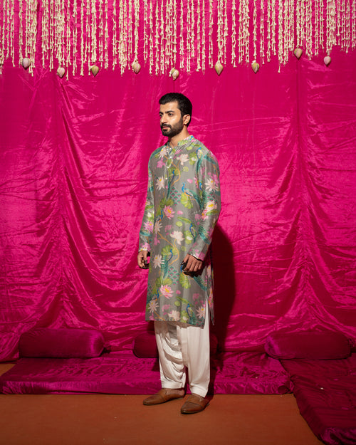 Bhādõ- Grey Printed Kurta Set