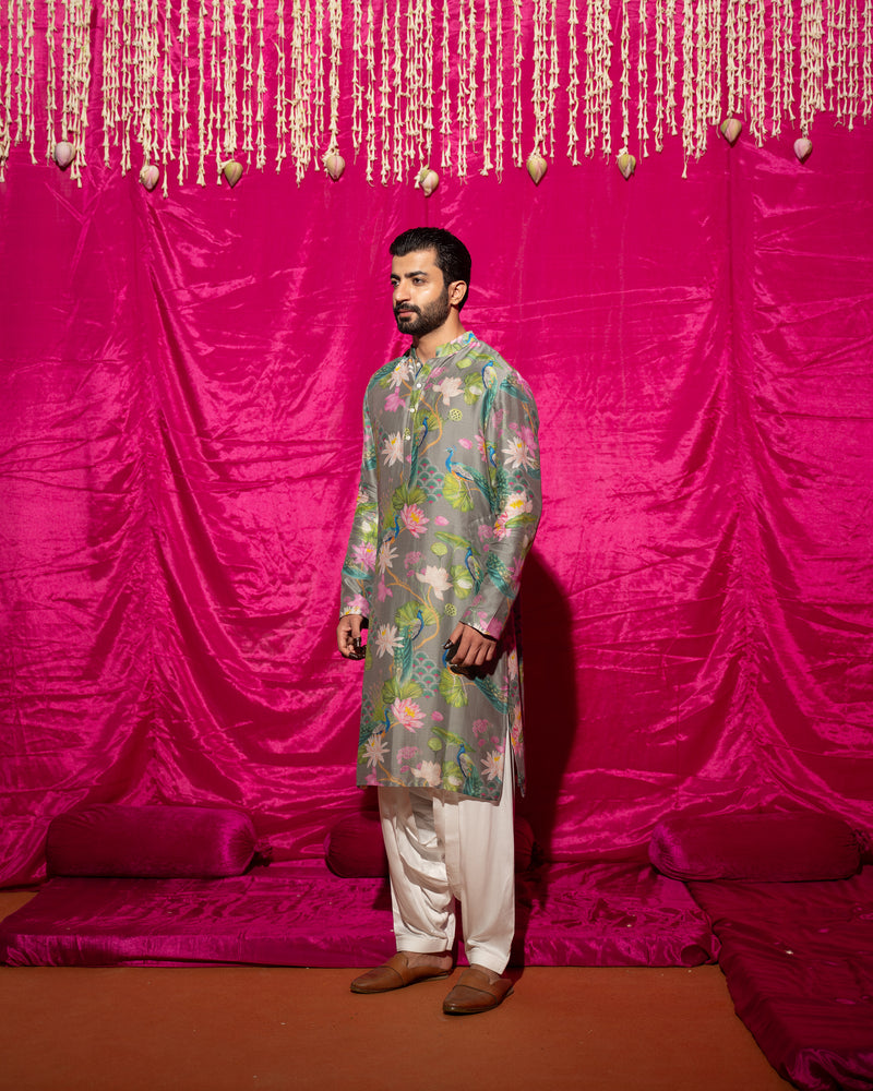 Bhādõ- Grey Printed Kurta Set