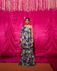 Bhādõ- Purple Printed Off-Shoulder Sharara - Set of 2