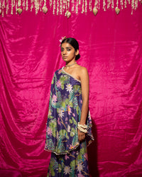 Bhādõ- Purple Printed Off-Shoulder Sharara - Set of 2