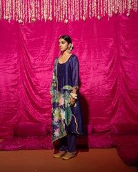 Debasree in Bhādõ- Purple Printed A-Line Kurta- Set of 3