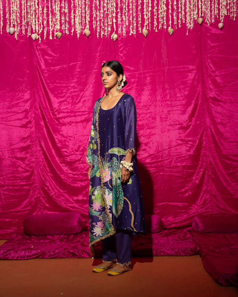 Bhādõ- Purple Printed A-Line Kurta- Set of 3