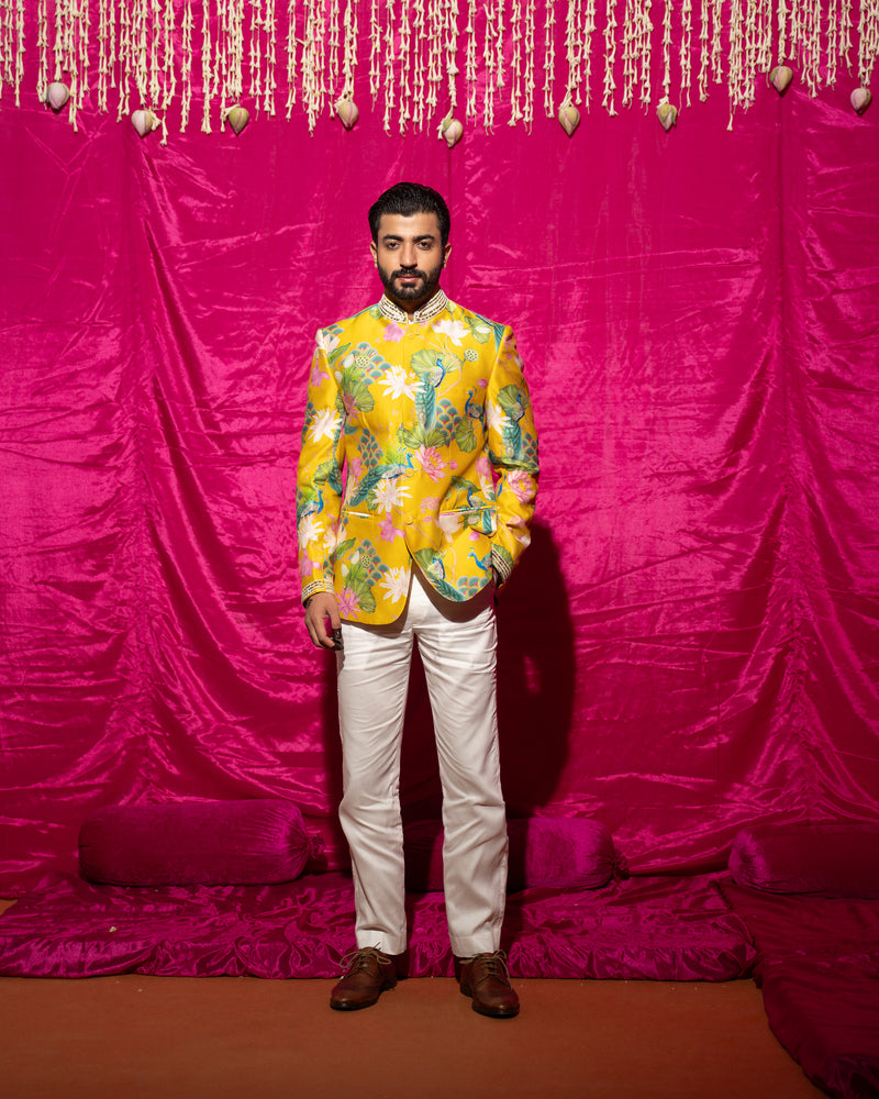 Bhādõ Yellow Twinning Bandhgala & A-Line Kurta Bundle