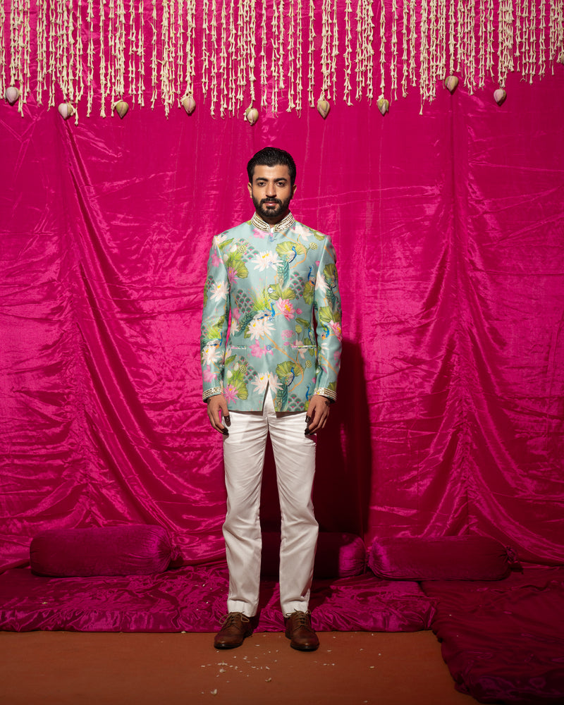 Bhādõ Mint Twinning Bandhgala & Saree Bundle