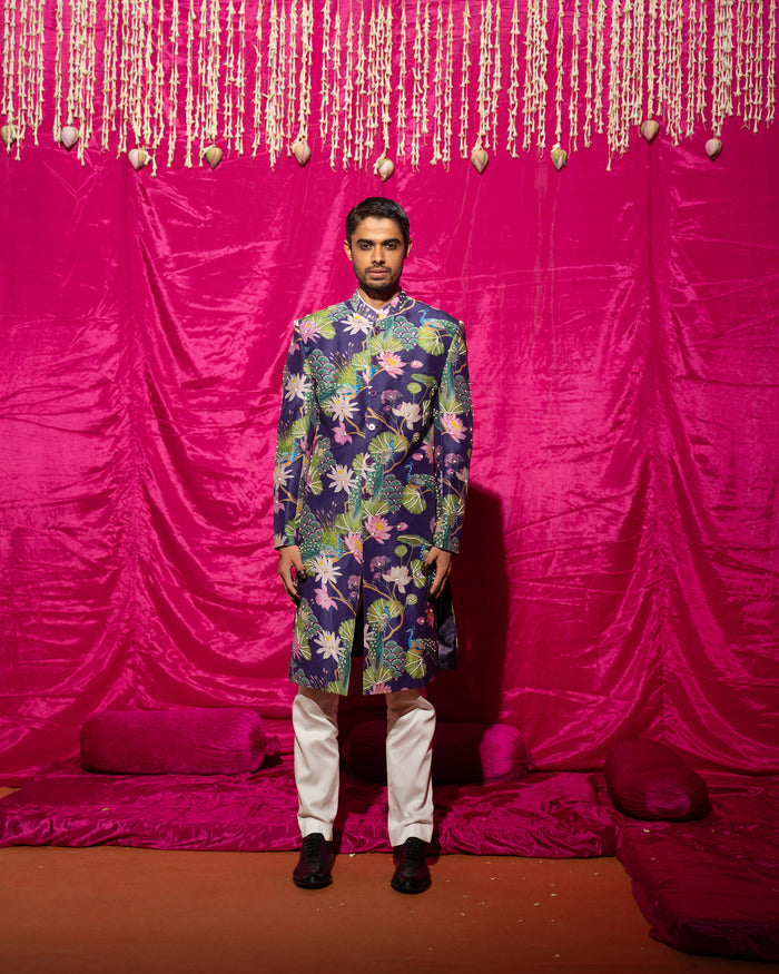 Bhādõ- Purple Sherwani Set