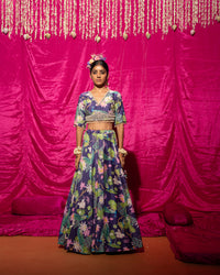 Bhādõ- Purple Printed Lehenga- Set of 3