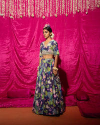 Bhādõ- Purple Printed Lehenga- Set of 3