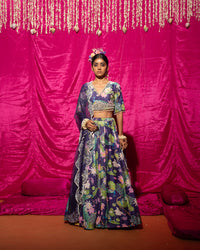 Bhādõ- Purple Printed Lehenga- Set of 3