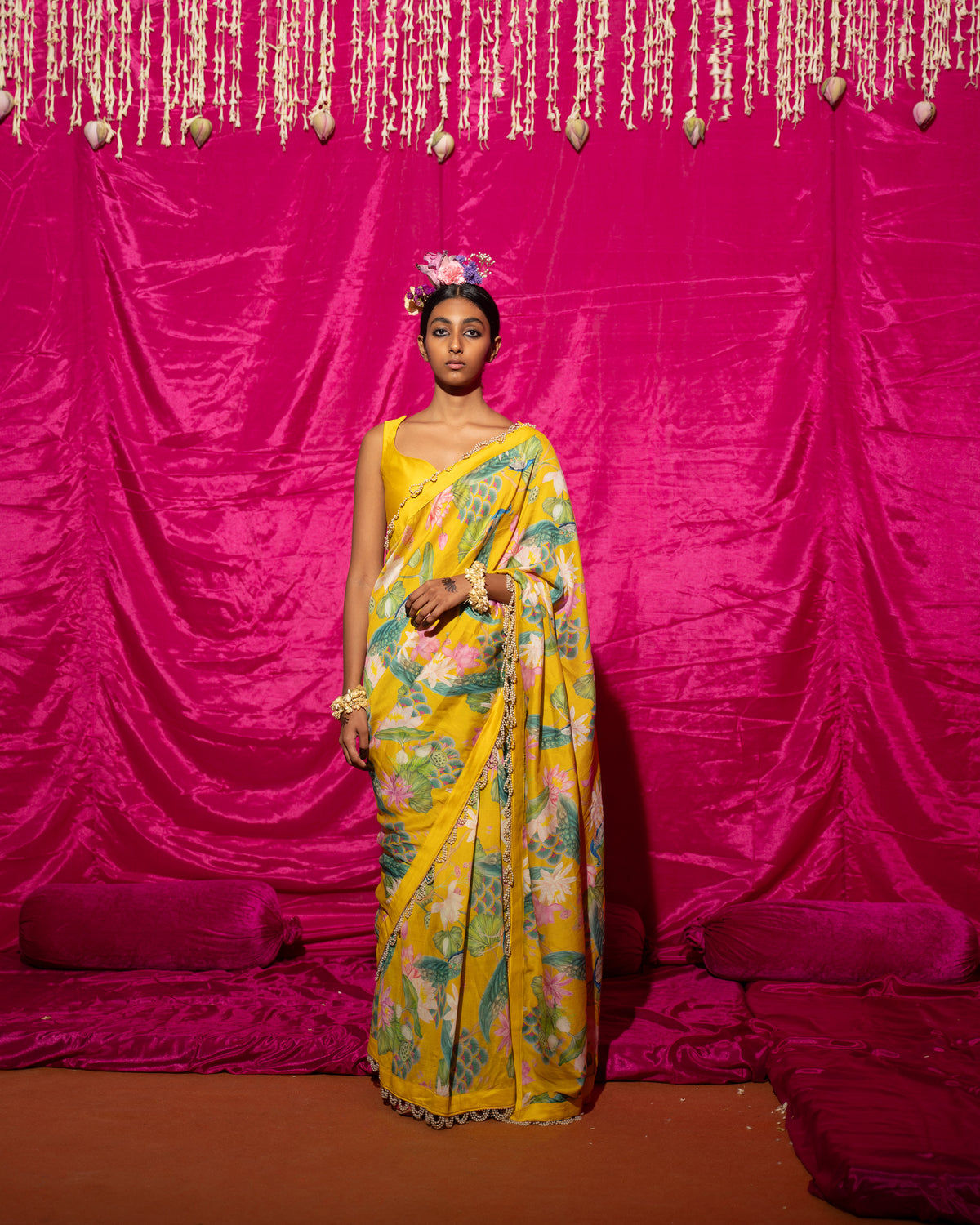 Bhādõ- Yellow Printed Saree