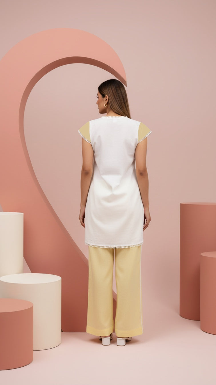 Evil Eye- Yellow and Cream Cap Sleeves Co-Ord Set of 2