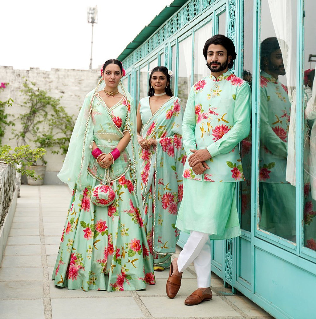 Baagh Mint Twinning Nehru Jacket & Lehenga Bundle