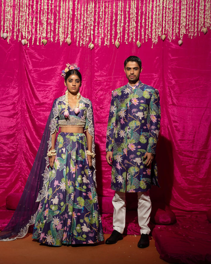Bhādõ Purple Twinning Sherwani & Lehenga Bundle