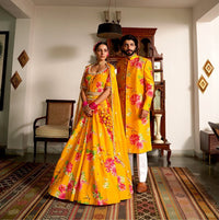 Baagh Yellow Twinning Sherwani & Lehenga Bundle