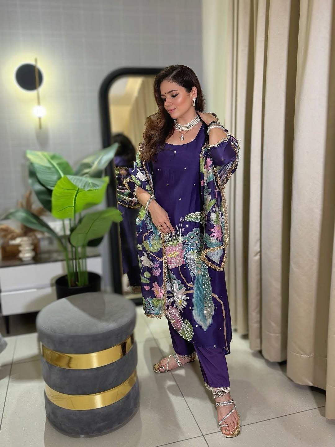 Heena Somani in Bhādõ- Purple Printed A-Line Kurta- Set of 3