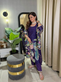Heena Somani in Bhādõ- Purple Printed A-Line Kurta- Set of 3