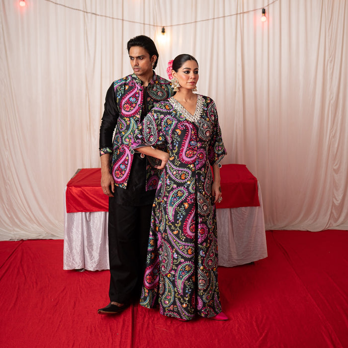 Mehfil Black Twinning Nehru Jacket & Kaftan Bundle