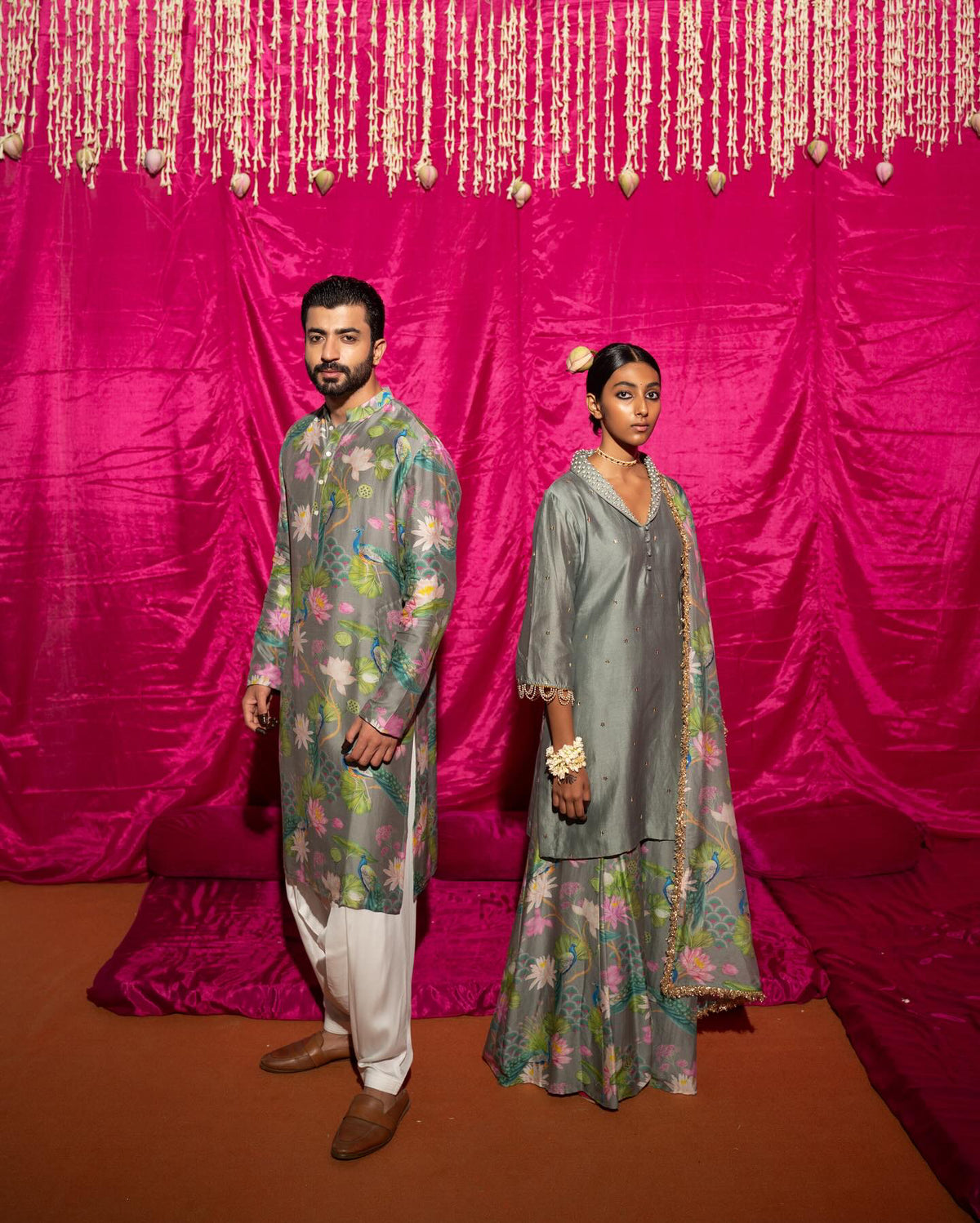 Bhādõ Grey Twinning Men Kurta & Sharara Set Bundle