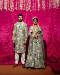 Bhādõ Grey Twinning Sherwani & Lehenga Bundle