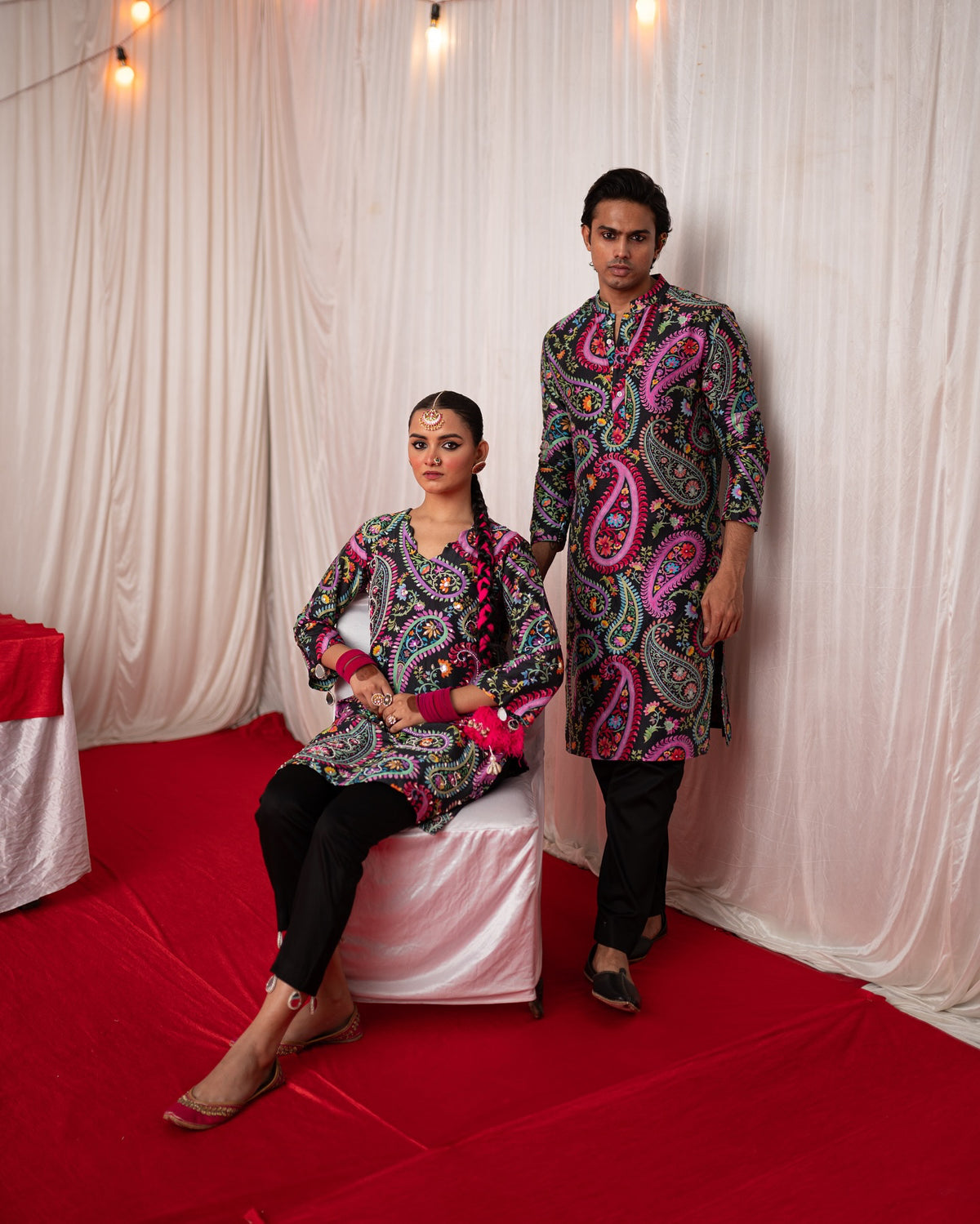Mehfil Black Twinning Kurta & Short Kurta Bundle