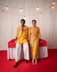 Mehfil Yellow Twinning Nehru Jacket & Short Kurta Bundle