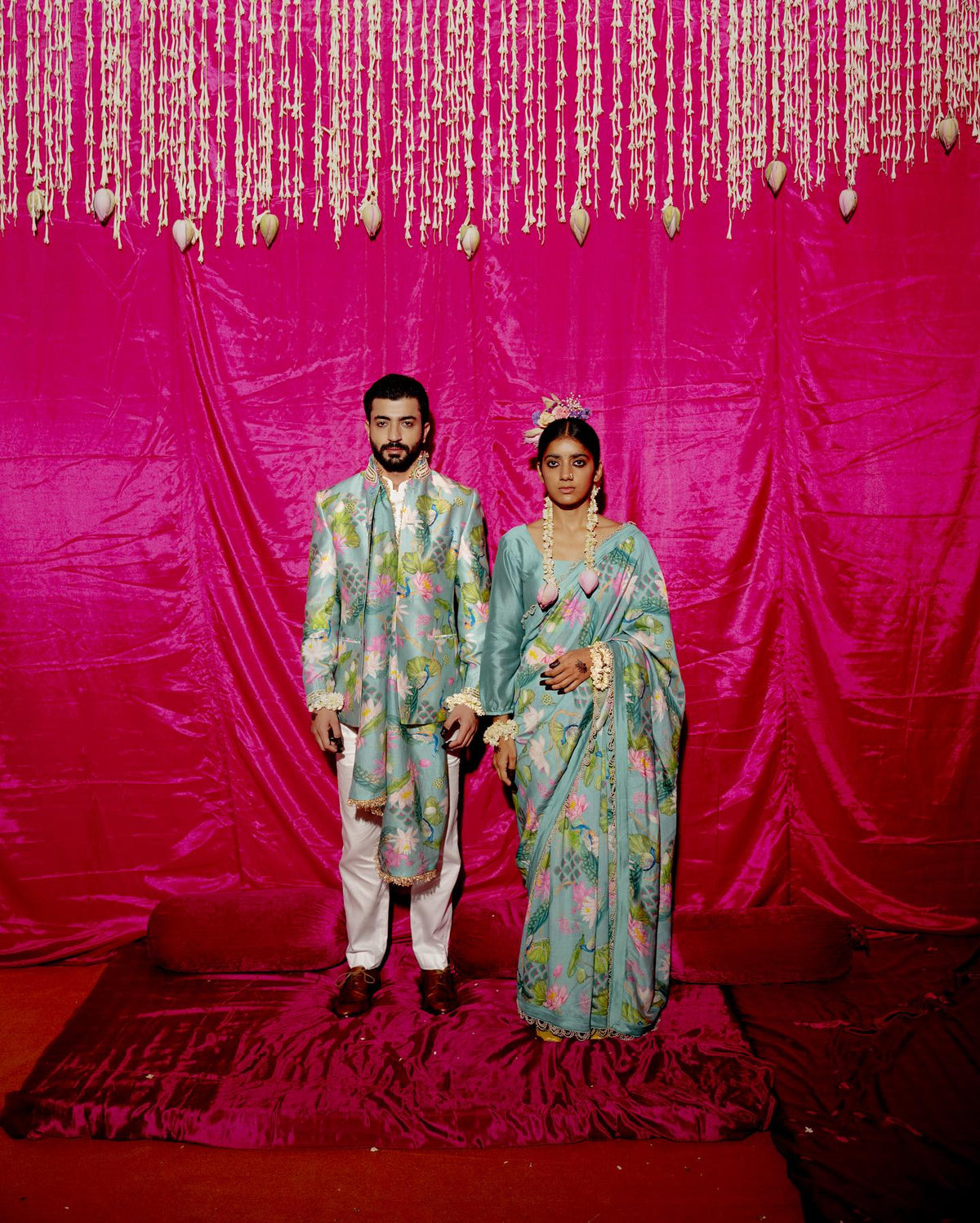 Bhādõ Mint Twinning Bandhgala & Saree Bundle