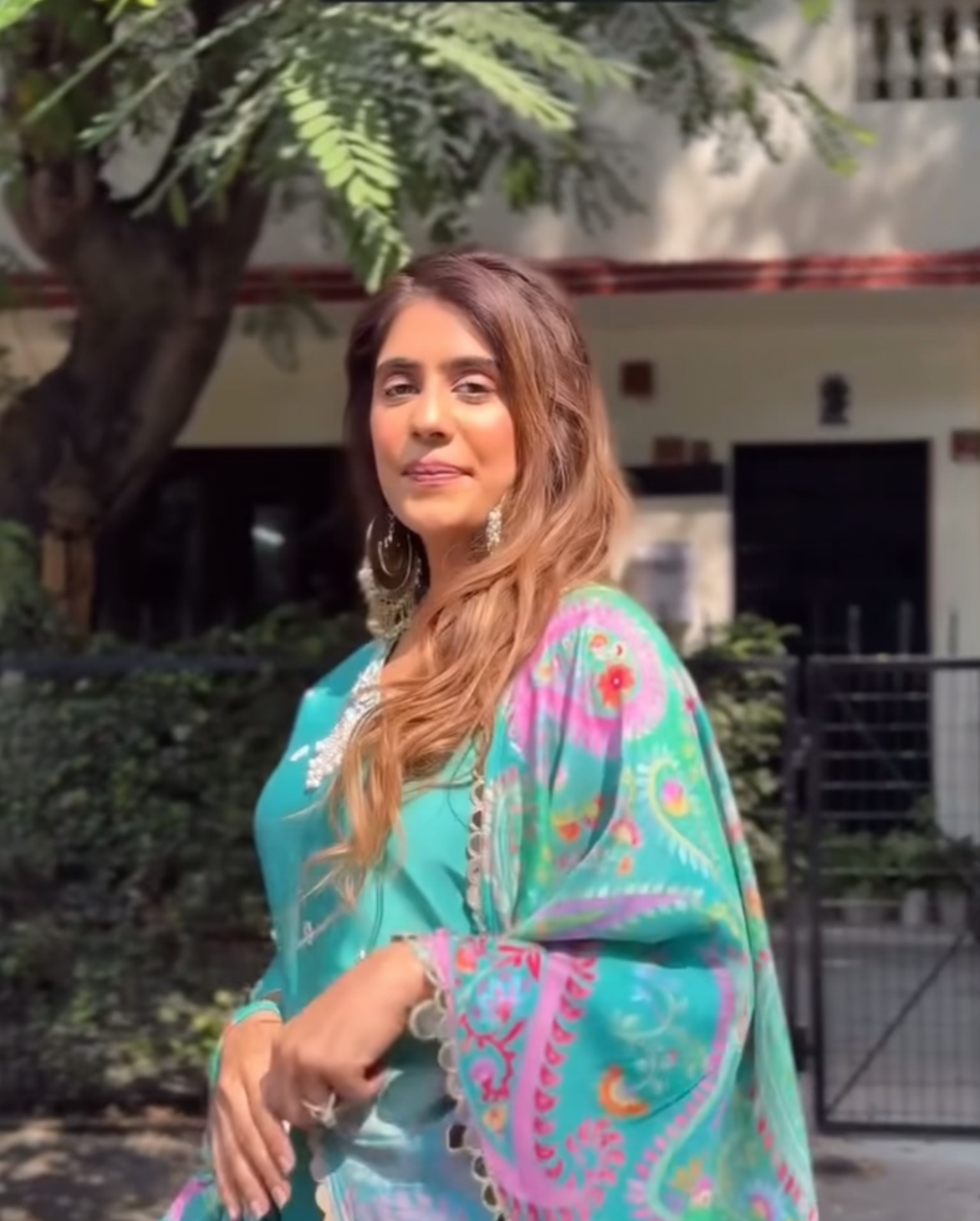 Mehal Kejriwal in Paisley- Green Mirror Embroidered Short Kurta Set