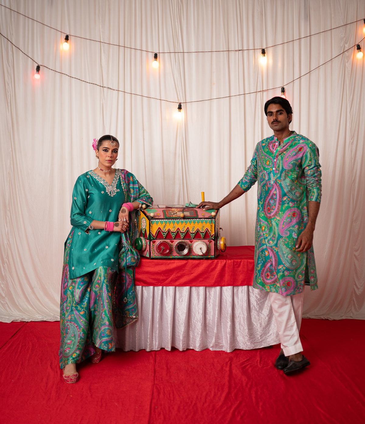 Mehfil Green Twinning Nehru Jacket & Sharara Bundle