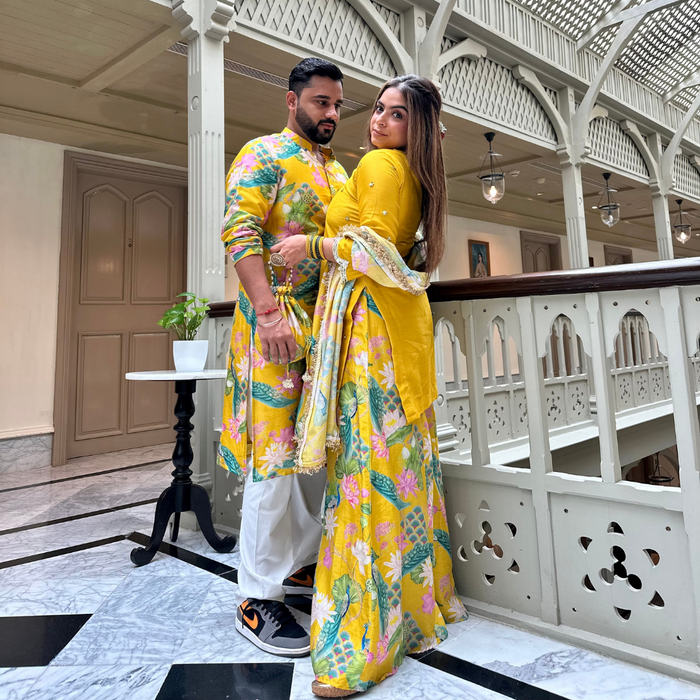 Gurleen Gambhir in Bhādõ- Yellow Printed Sharara Kurta - Set of 3