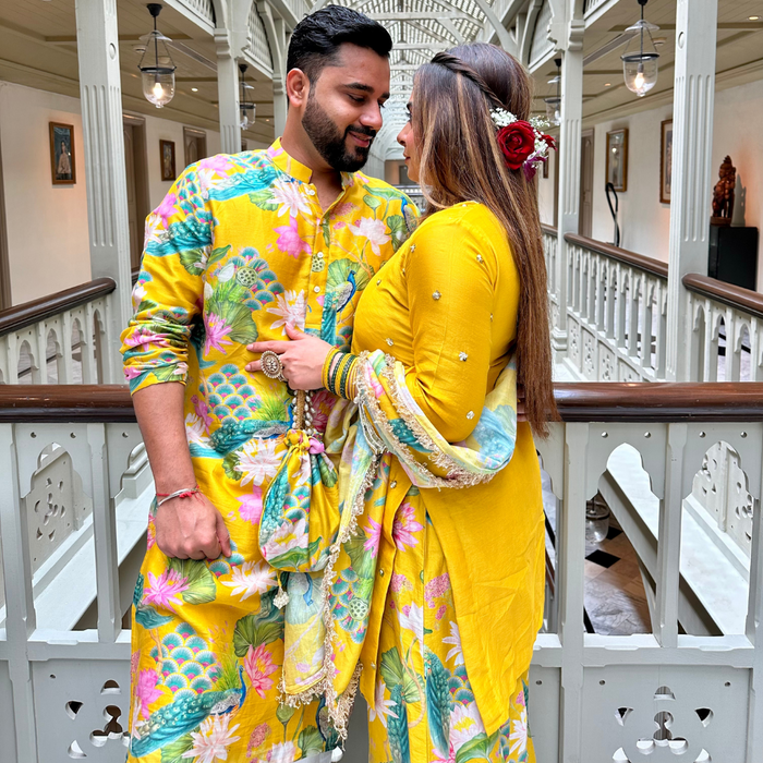 Prithvi Khakhar in Bhādõ- Yellow Printed Kurta Set