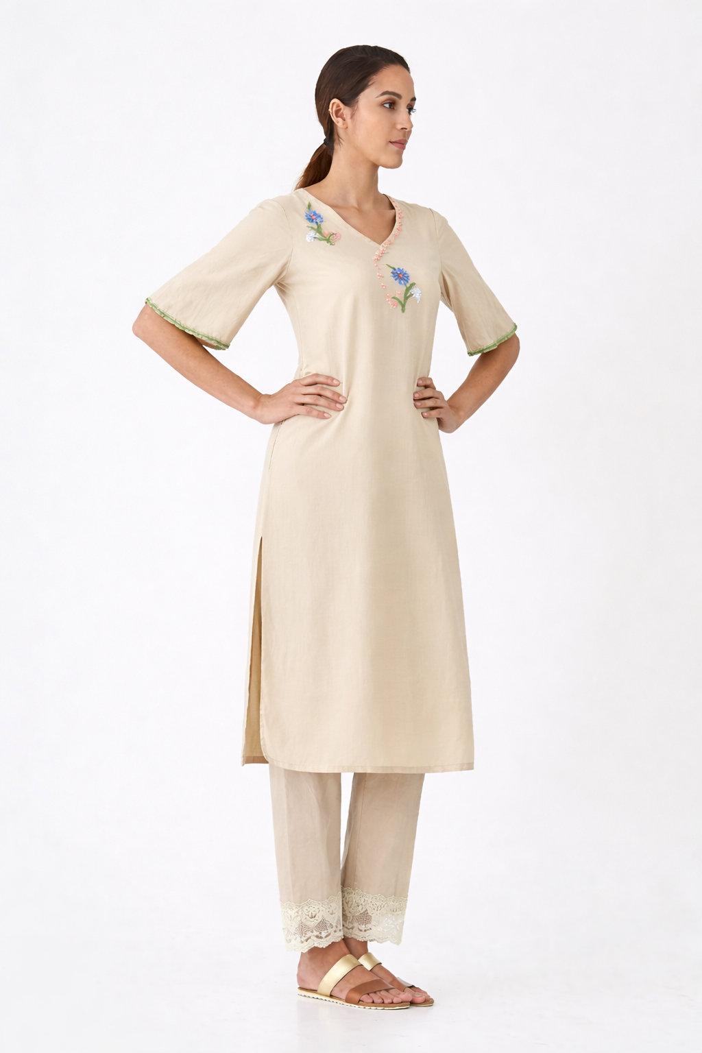 Beige Embroidered Co-Ord Set