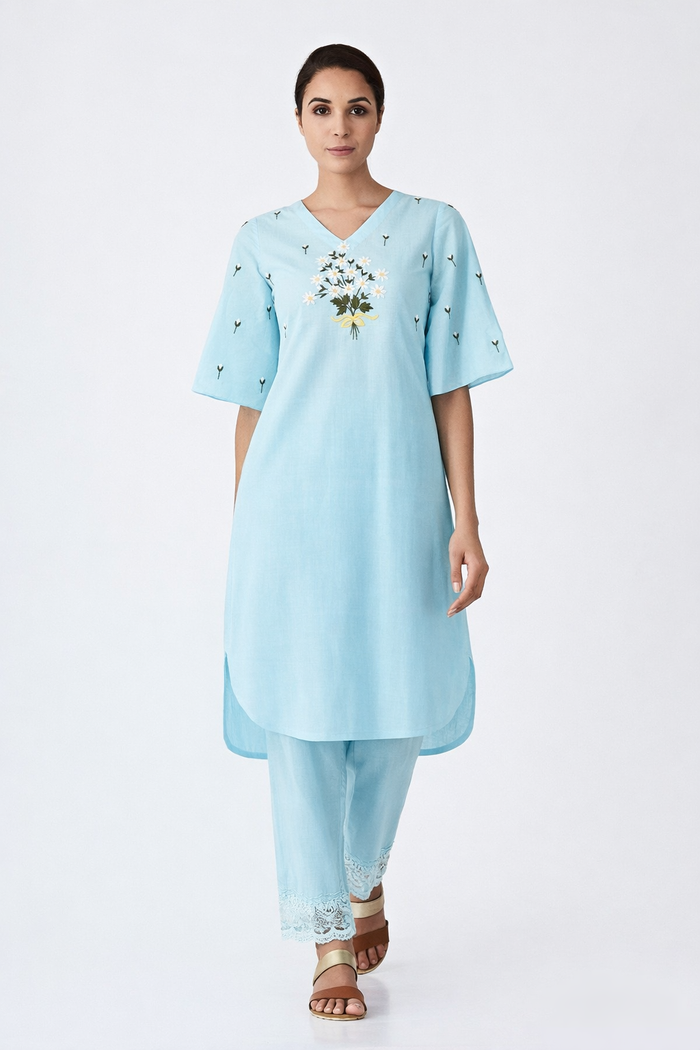 Blue Embroidered Co-ord Set