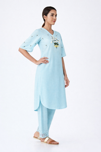 Blue Embroidered Co-ord Set