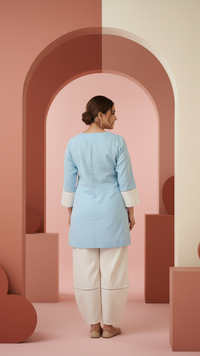 Evil Eye- Blue and Cream Short Kurta Co-Ord Set of 2