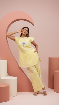 Evil Eye- Yellow and Cream Cap Sleeves Co-Ord Set of 2