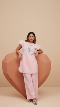 Evil Eye- Pink and Cream Cap Sleeves Co-Ord Set of 2