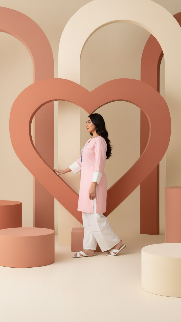 Evil Eye- Pink and Cream Short Kurta Co-Ord Set of 2