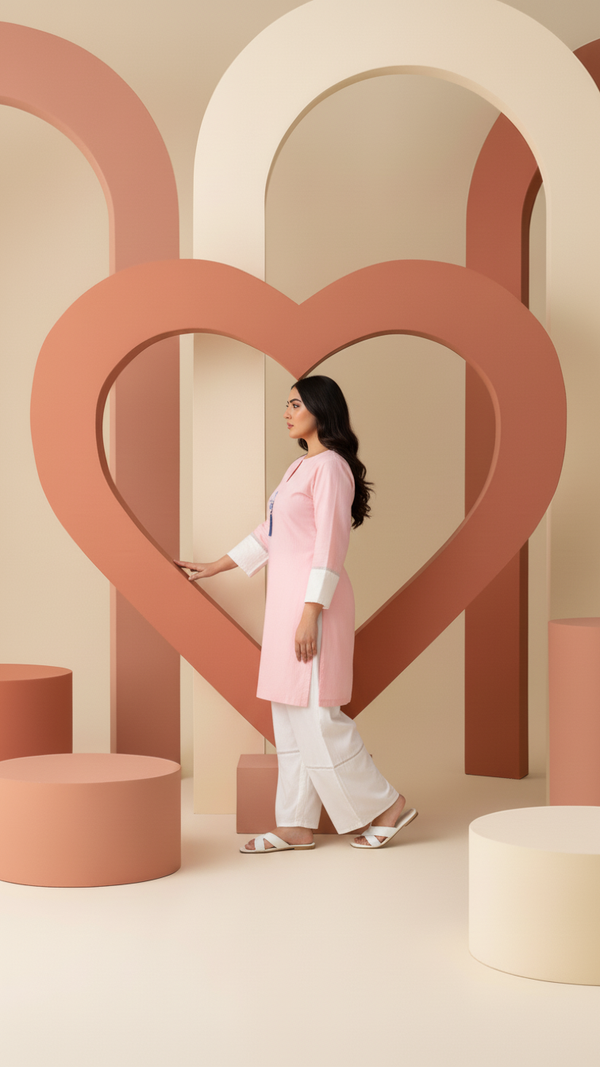 Evil Eye- Pink and Cream Short Kurta Co-Ord Set of 2