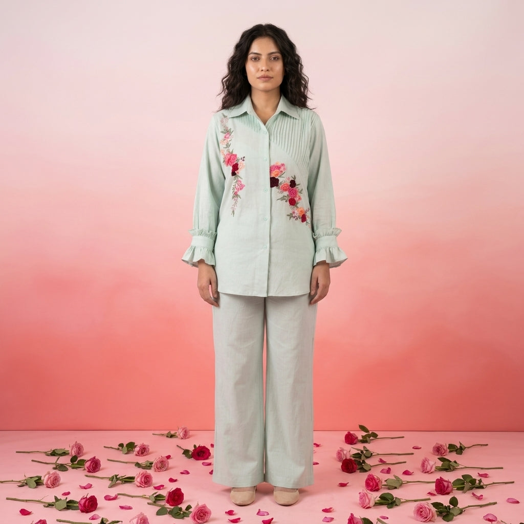 Rose - Sea Green Pintucks Co-Ord Set of 2