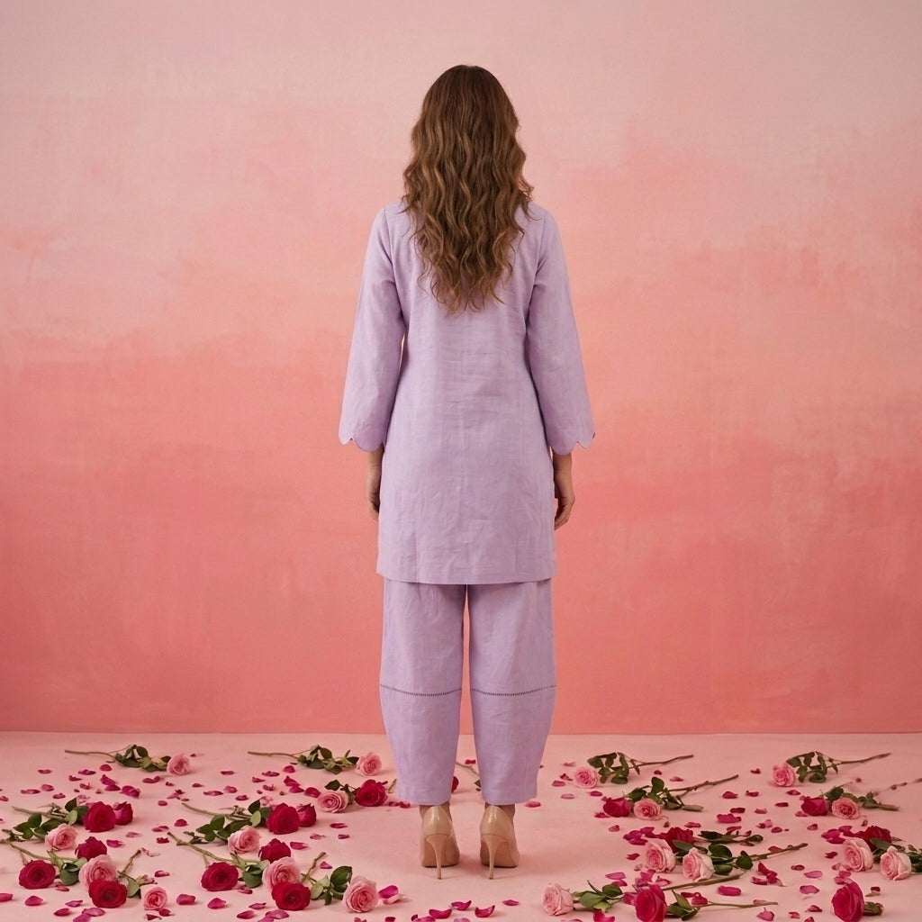 Rose - Lilac Scalloped Kurta Set of 2