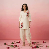 Rose - White Scalloped Kurta Set of 2