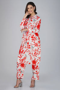 Red Cotton Printed Co-Ord - Set of 2