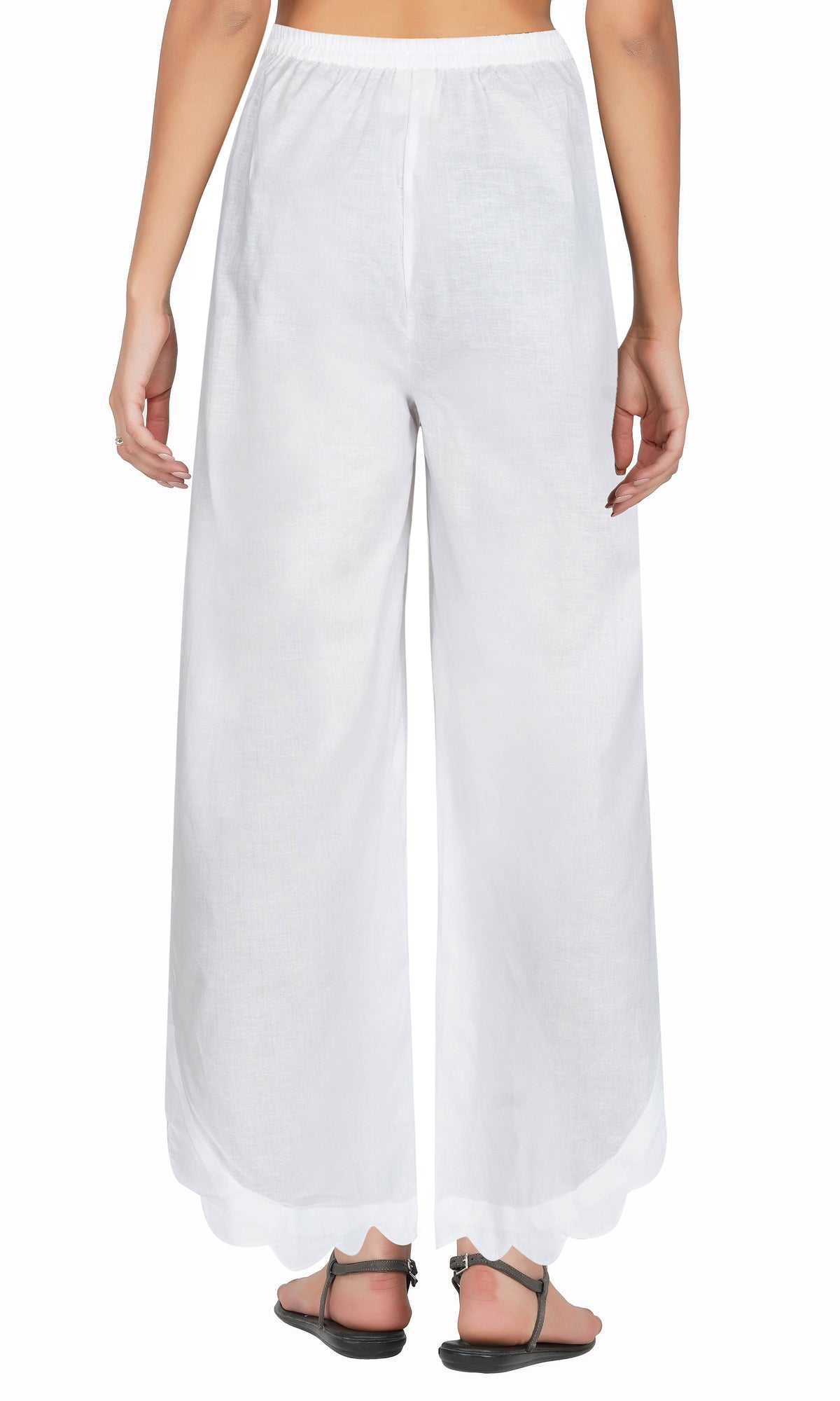 White Side Scalloped Cotton Pants
