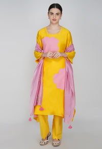 Yellow Chanderi Silk Suit- Set of 3