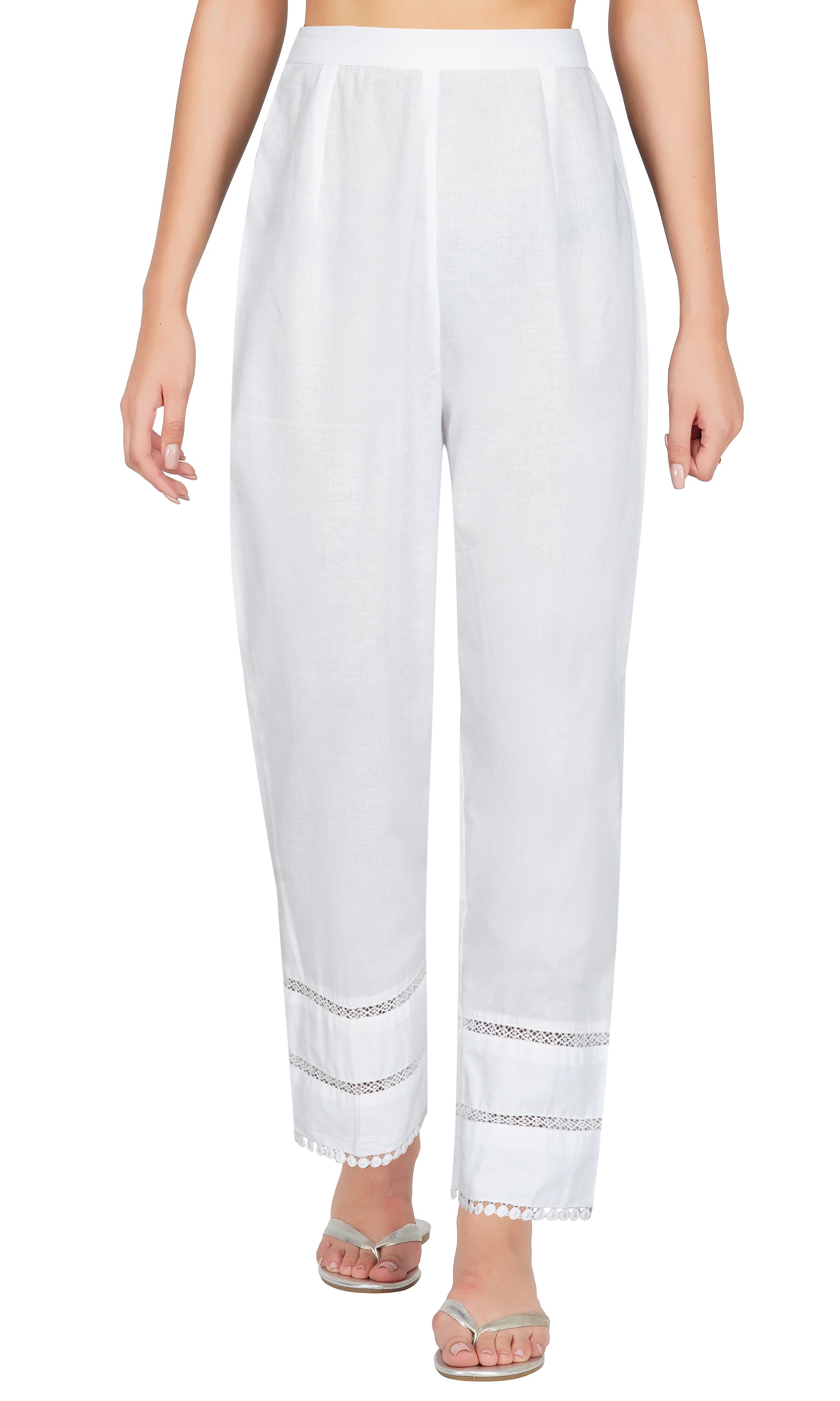 White Lace Work Cotton Pants – The Chrkha