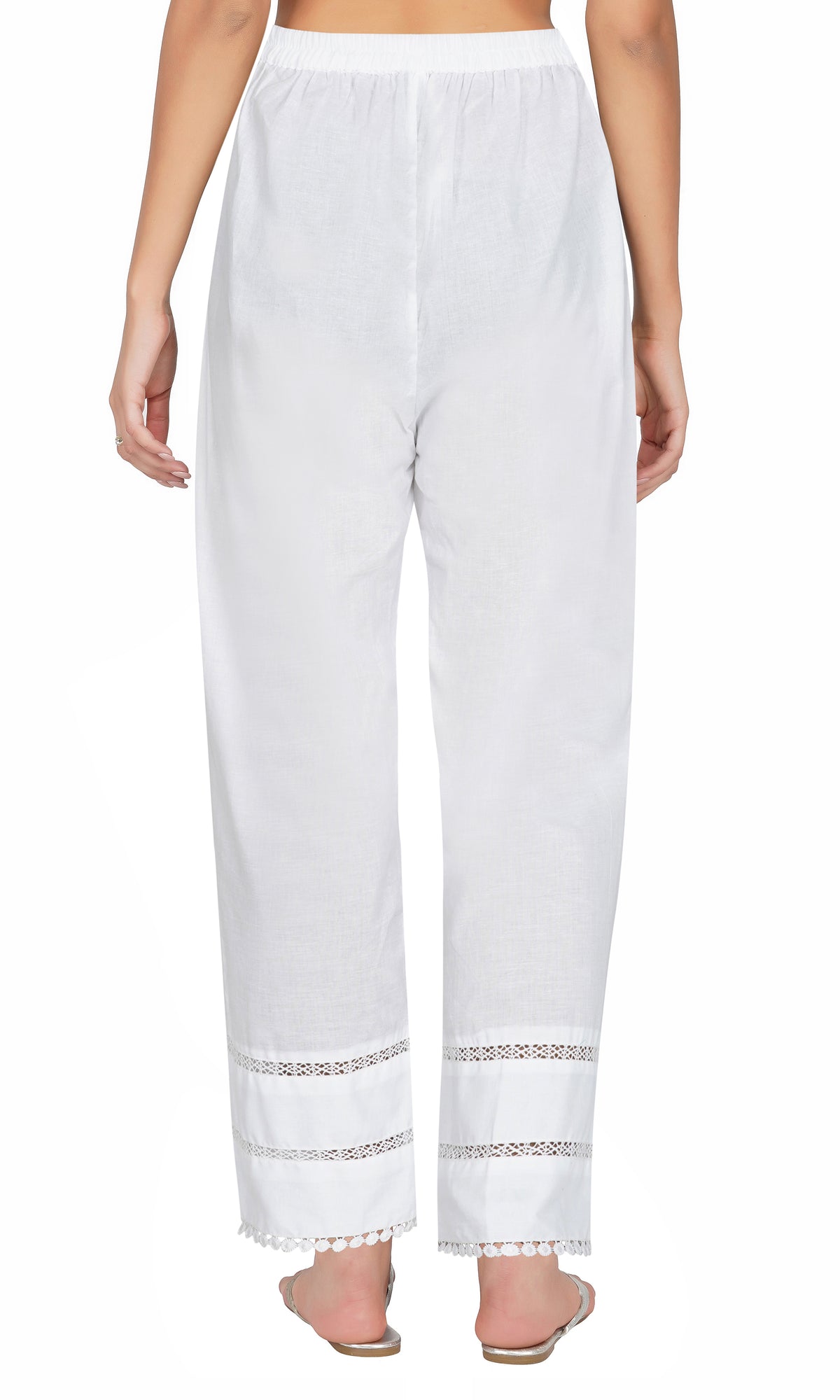 White Lace Work Cotton Pants