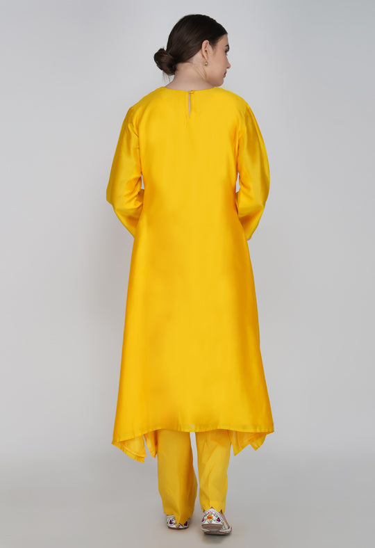 Yellow Chanderi Silk Suit- Set of 2