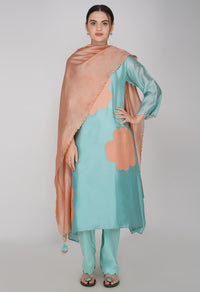 Teal Chanderi Silk Suit- Set of 3