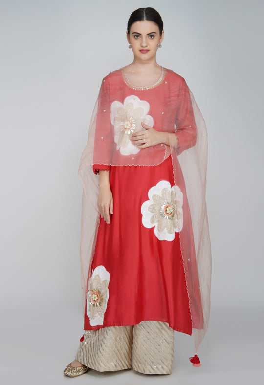Peach Organza Dupatta