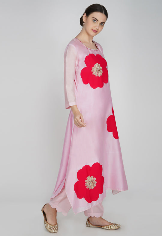 Pink Chanderi Silk Suit - Set of 3