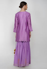 Purple Block Printed Chanderi Silk Kurta